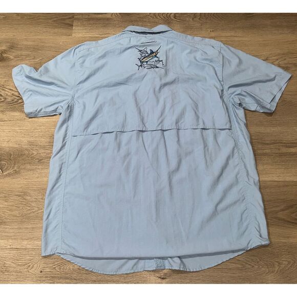 Mens Guy Harvey AFTCO Bluewater Vented Fishing Shirt size Large Blue - Picture 2 of 8